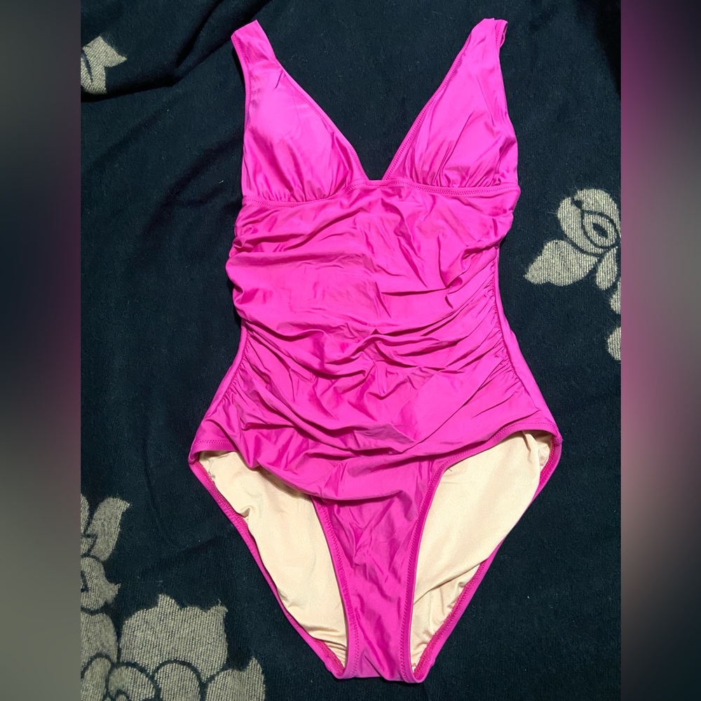 J. Crew Ruched V-neck Pink swimsuit